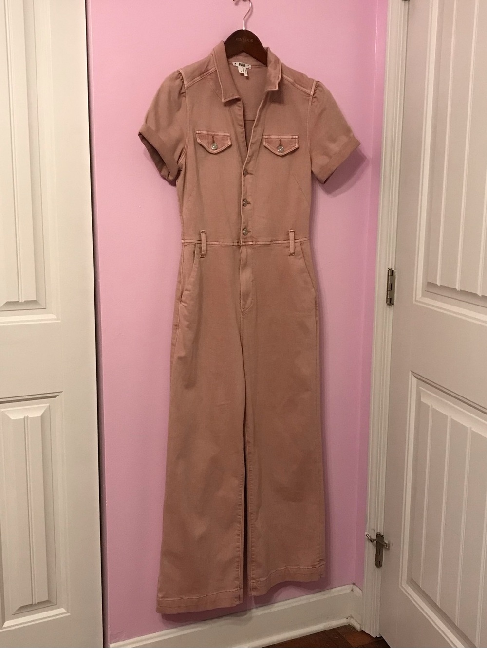 PAIGE Anessa Pink Utility Jumpsuit Zip Front Short sleeve size 4